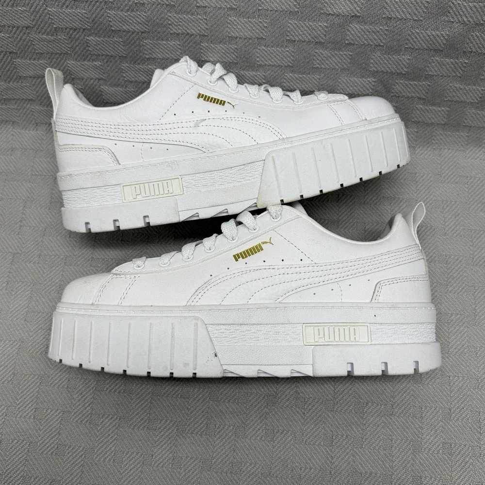 PUMA Luxe Mayze Shoes Womens Size 9.5 White Leather Platform‎ Sneakers 384209-01